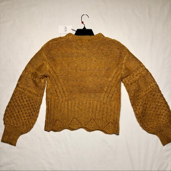 J.O.A Balloon Sleeve Cable Knit Sweater Yellow Mustard M - Picture 3 of 10